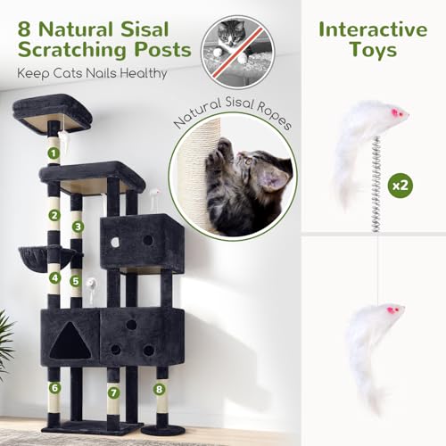 81-inch Tall Dark Grey Cat Tower with 3 Cat Condos and 8 Scratching Posts G483654