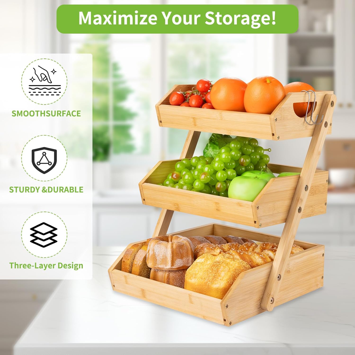 Bamboo Fruit Basket with Banana Hook D777721