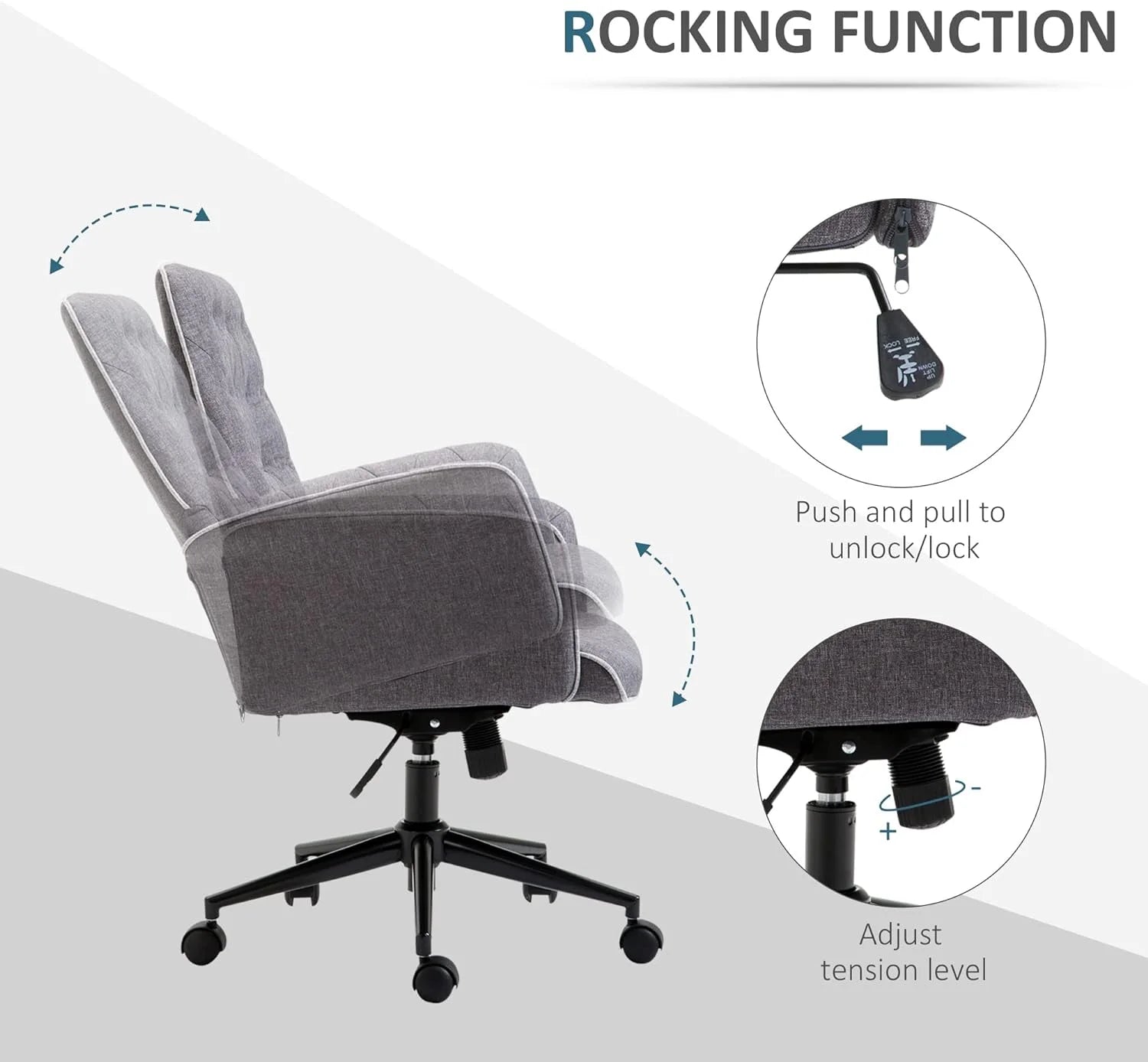 Dark Gray Linen Office Chair with Swivel Wheels D658
