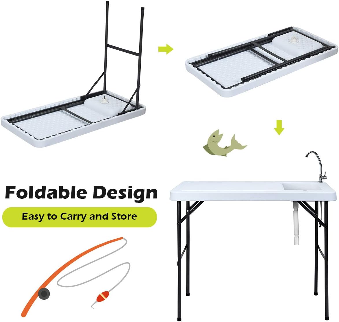Folding Fish Cleaning Table with Sink and Faucet S63870