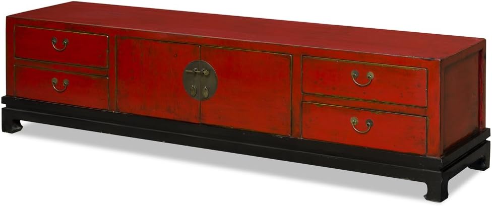 Distressed Red Media Cabinet A156958