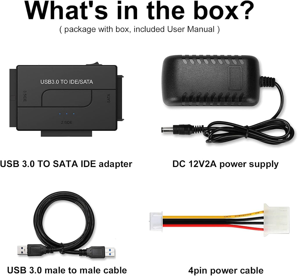 SATA IDE to USB 3.0 Adapter for 2.5 3.5-Inch HDD SSD with 12V 2A Power Supply Pack of 2 D218874