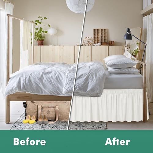 White Adjustable Elastic Wrap Around Bed Skirt 25" Drop B990
