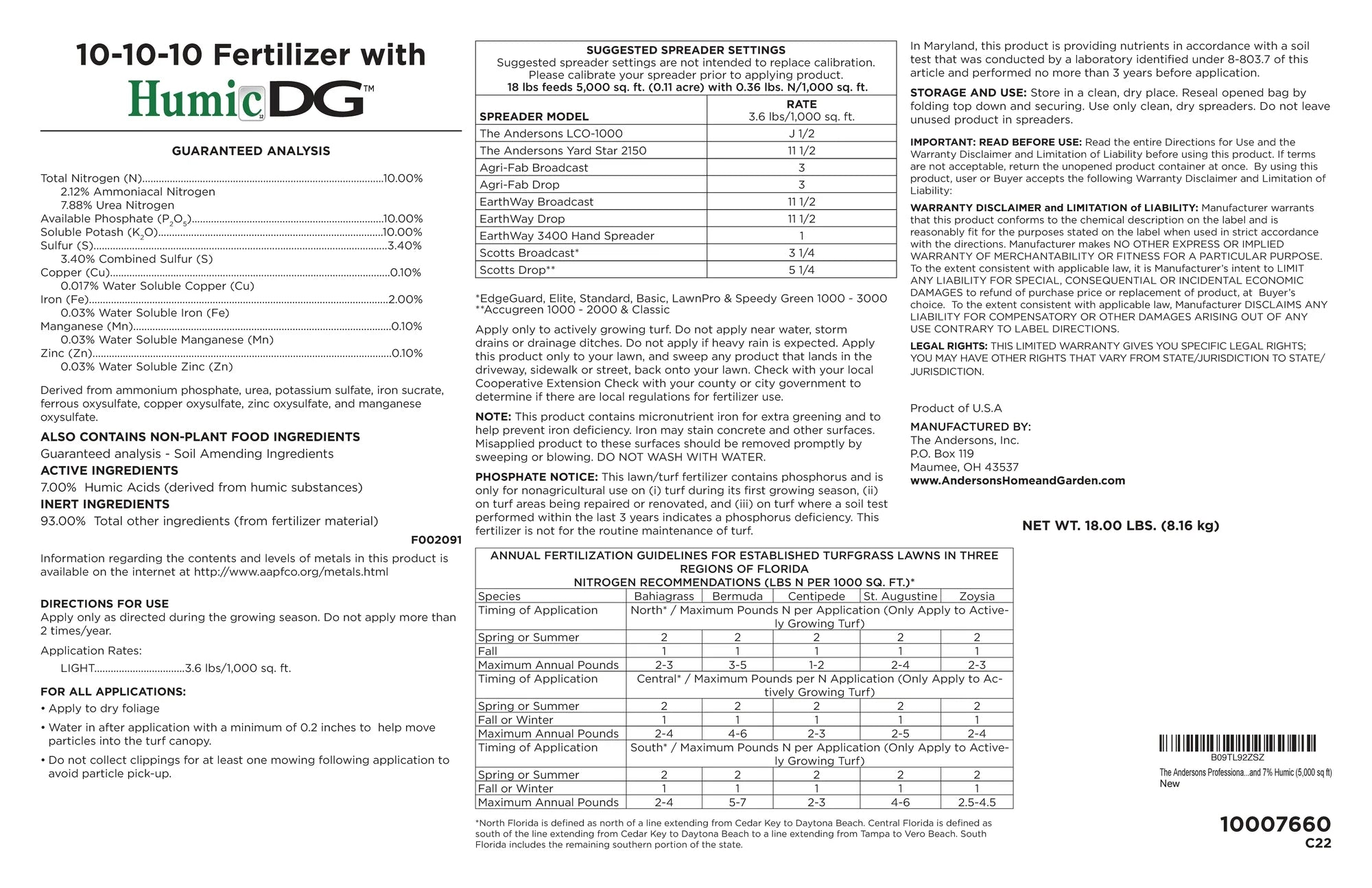 18lb. 10-10-10 Fertilizer with Micronutrients H4118