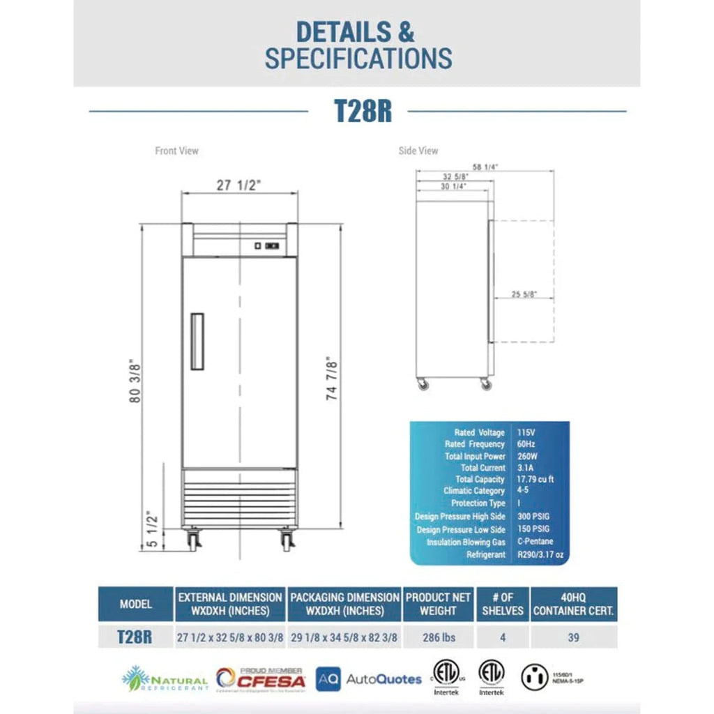 27 Reach-In Refrigerator with 1 Solid Door O13502
