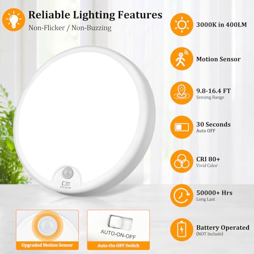 2-Pack Battery Operated Motion Sensor LED Ceiling Lights 3000K 400LM L3944