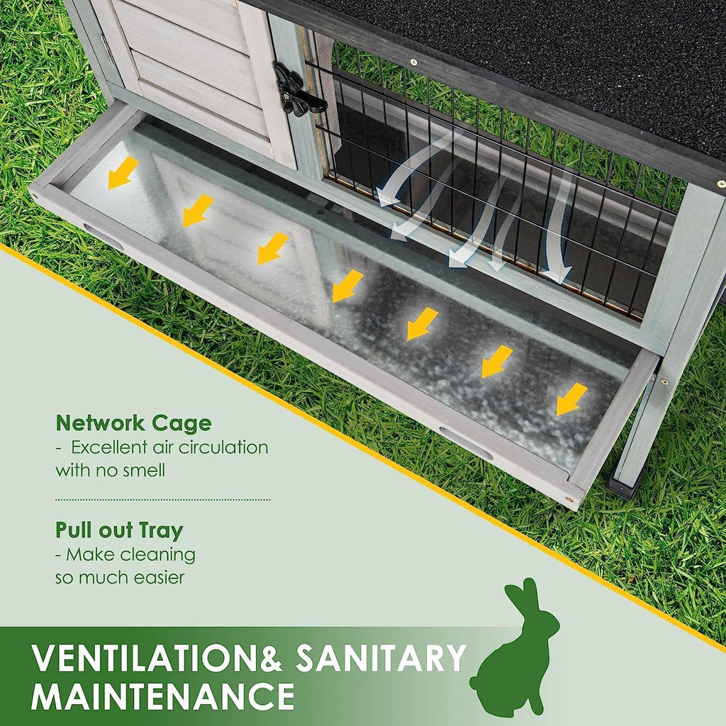 Elevated Wooden Rabbit Hutch with Pull-Out Tray B790345
