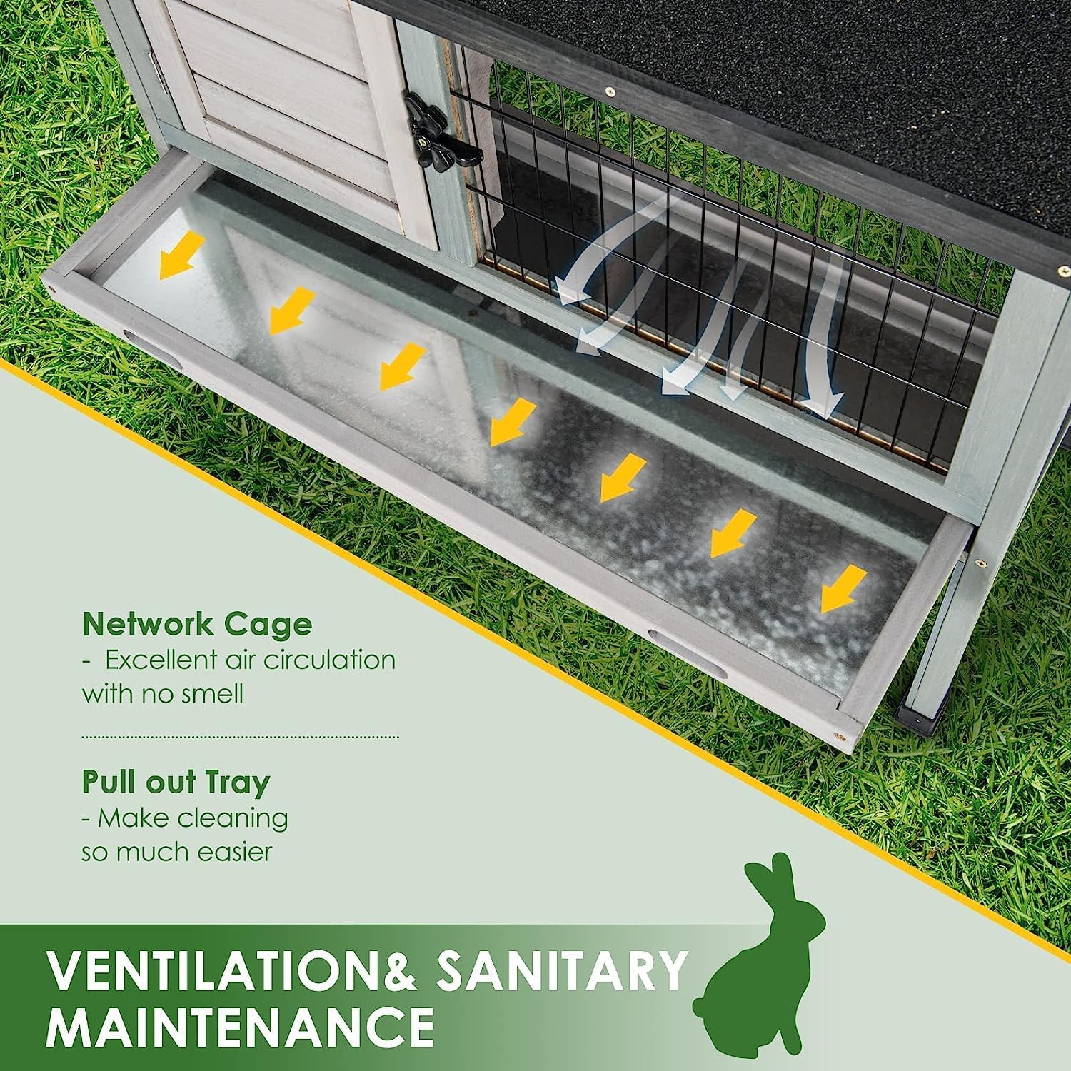 Elevated Wooden Rabbit Hutch with Pull-Out Tray B790345