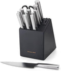 14 Piece Black Stainless Steel Knife Block Set with Built-in Knife Sharpener O357