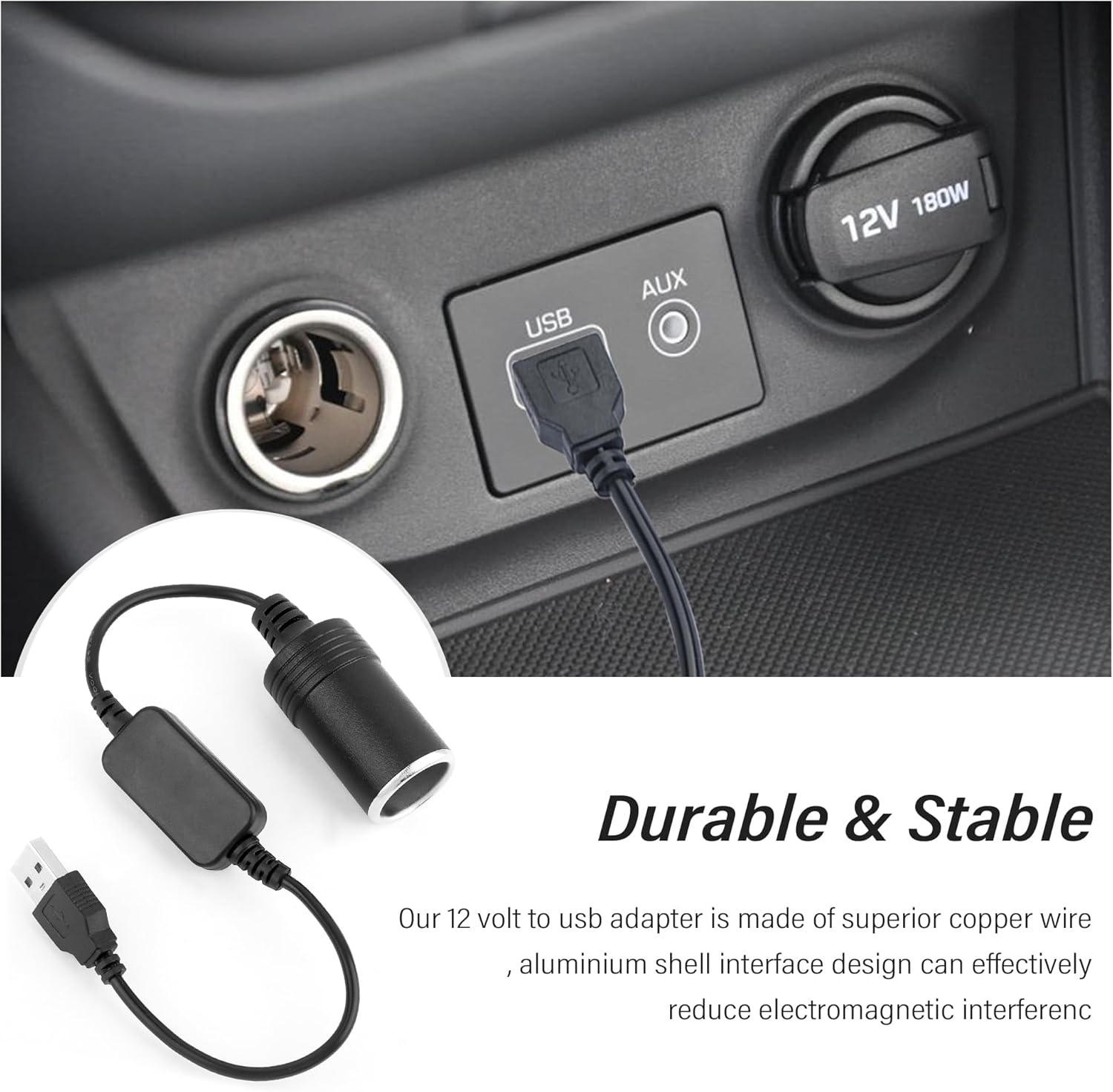 2PCS USB to Cigarette Lighter Adapter 12V F865