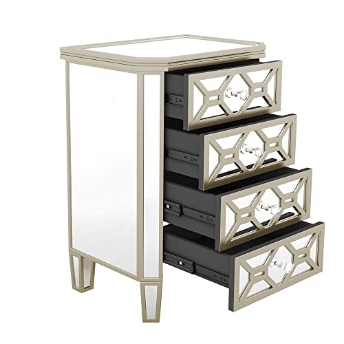 Silver 4-Drawer Chest with Golden Lines and Crystal-Shape Knob C3528