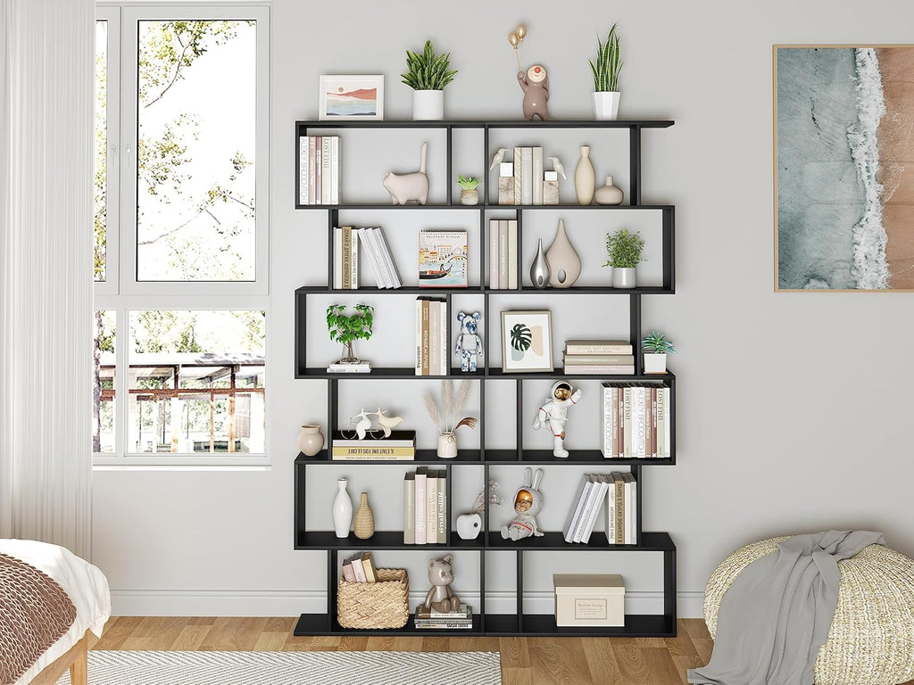 Black 6 Tier Geometric Bookshelf B38816