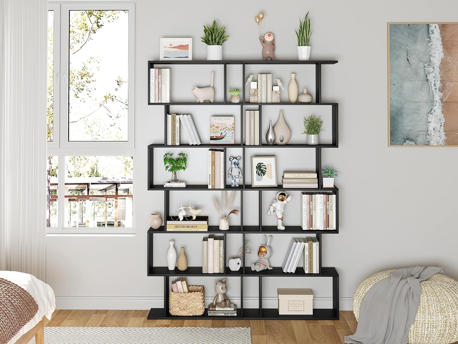 Black 6 Tier Geometric Bookshelf B38816