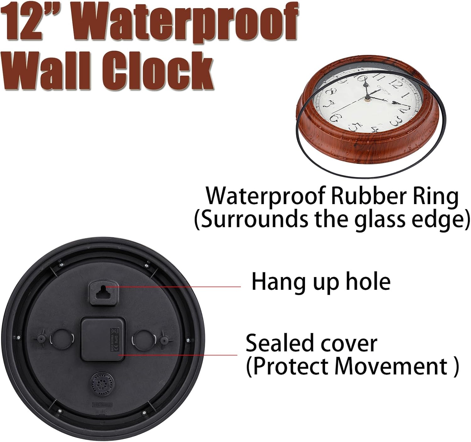 Brown 12 Inch Silent Non-Ticking Simulated Wood Wall Clock W12289