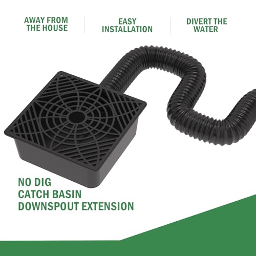 Gutter Downspout Extension, No Dig Catch Basin Low Profile Downspout Extender, Extendable from 1.34’ to 5.1’ F745178