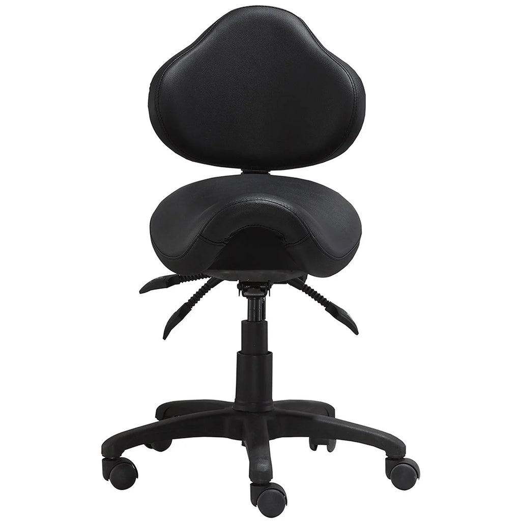 Black Ergonomic Saddle Stool with Back and Padded Seat Q1515