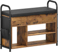 Rustic Brown and Ink Black Shoe Bench with Storage B229