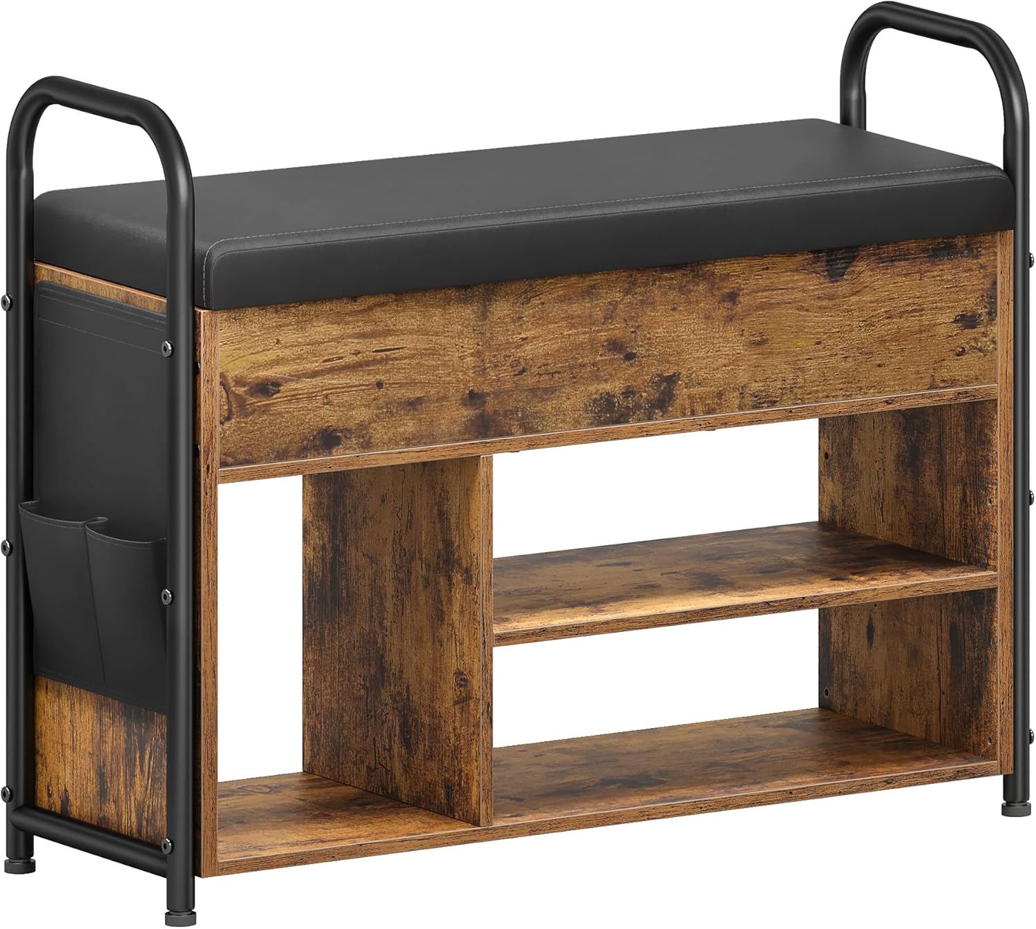 Rustic Brown and Ink Black Shoe Bench with Storage B229