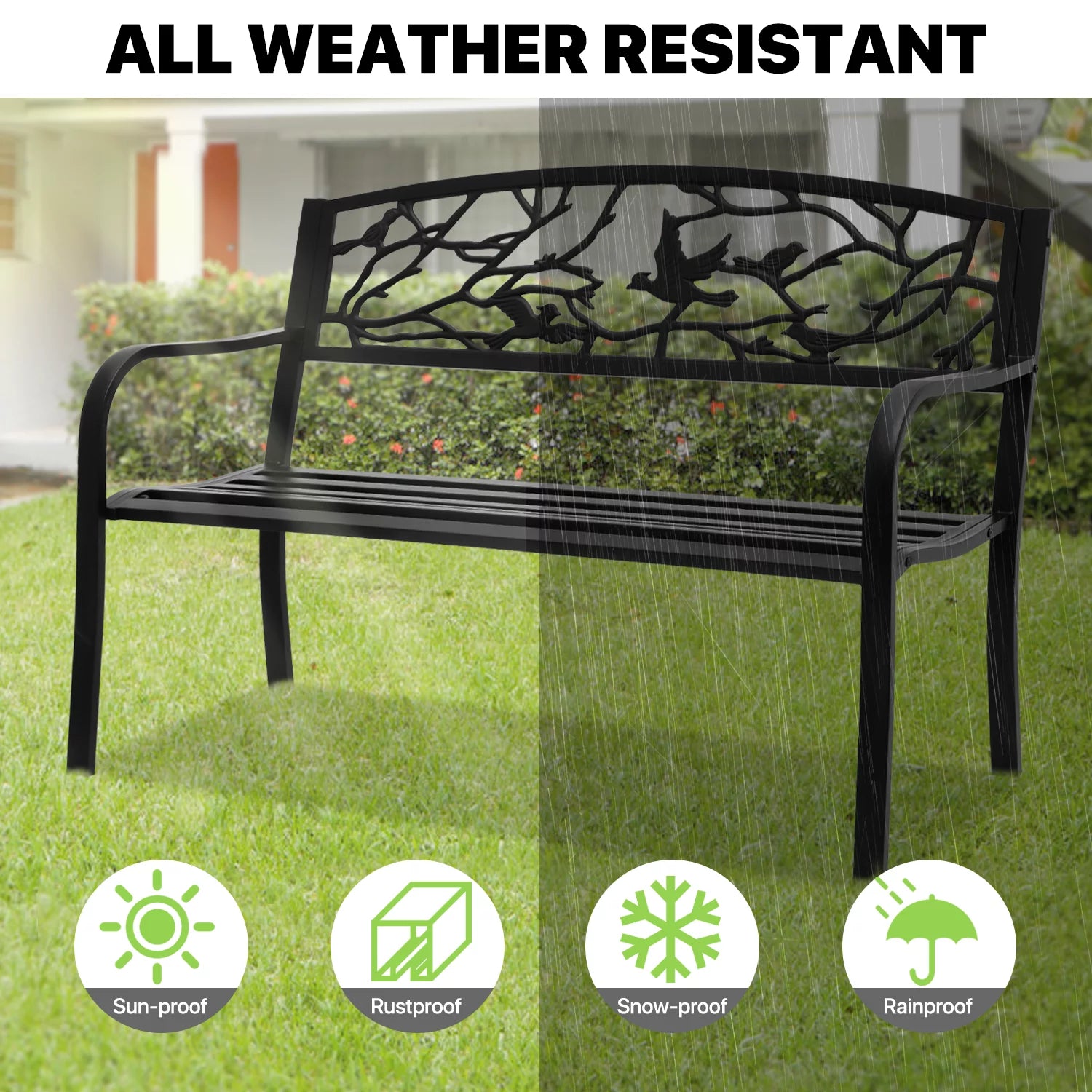 Black Cast Iron Patio Bench Q616