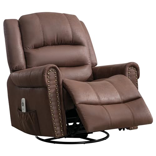 Brown Leather Swivel Rocker Recliner with Massage & Heating O920