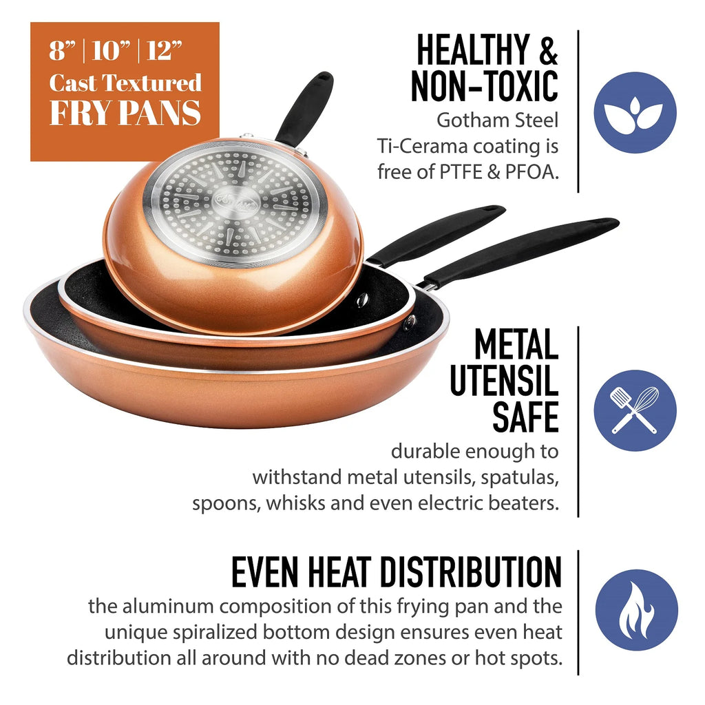 3-Piece Copper Nonstick Frying Pan Set J519101