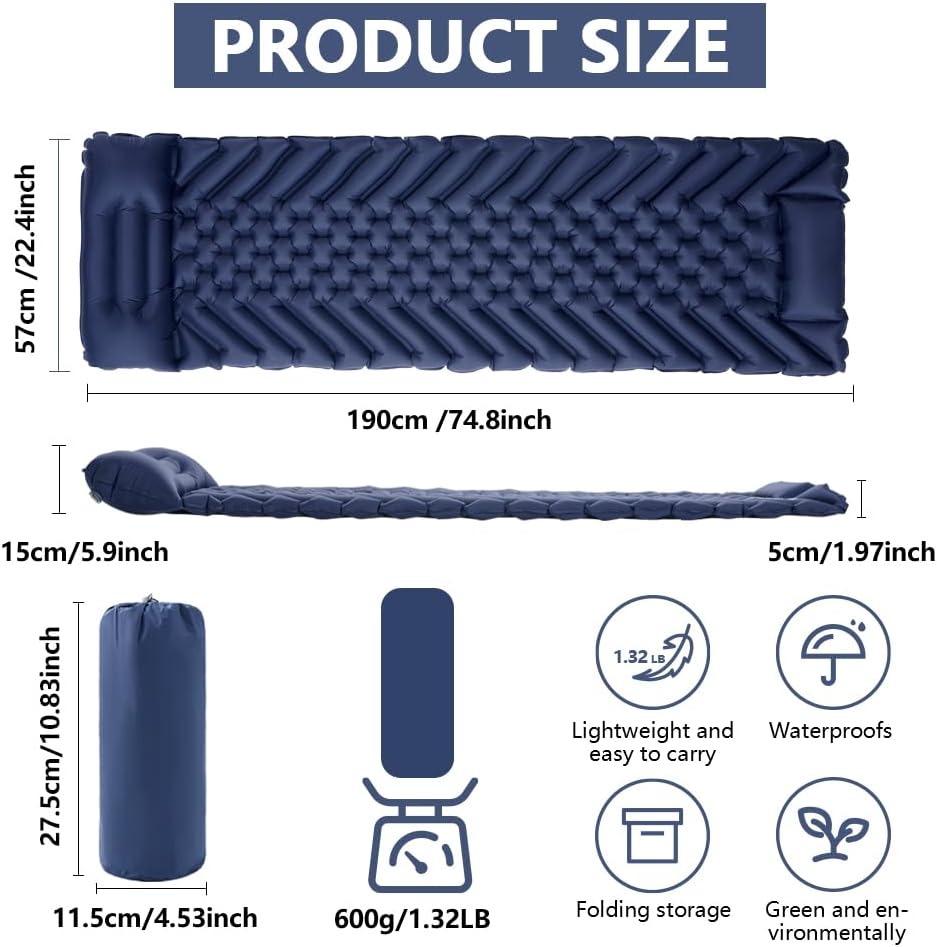 Inflatable Sleeping Pad with Pillow and Built-in Foot Pump S93221