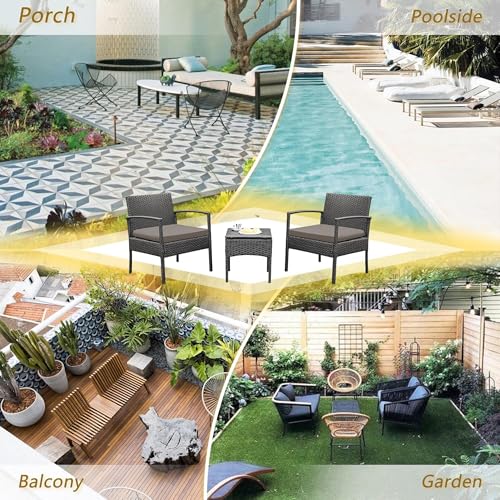 Brown 3 PCS Rattan Conversation Chairs Set Q3040