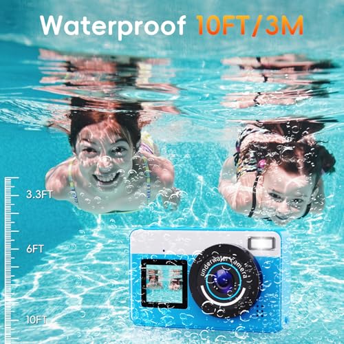10 FT Waterproof Floating Camera with 32GB Card, Dual Screen Selfie Camera, 48MP 18X Autofocus Compact Digital Camera R541329
