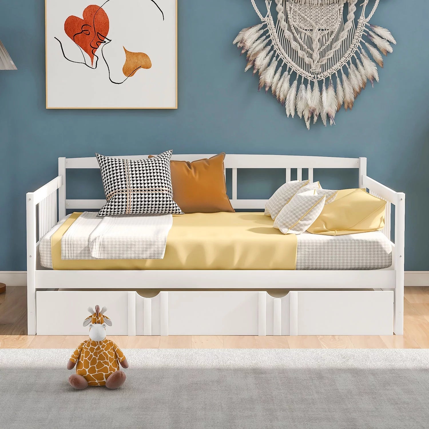White Full Size Wood Daybed with Twin Trundle J28477