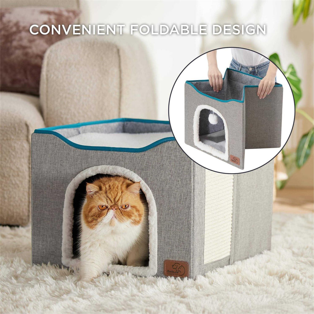 Large Cat Cave with Fluffy Ball Hanging and Scratch Pad L865072