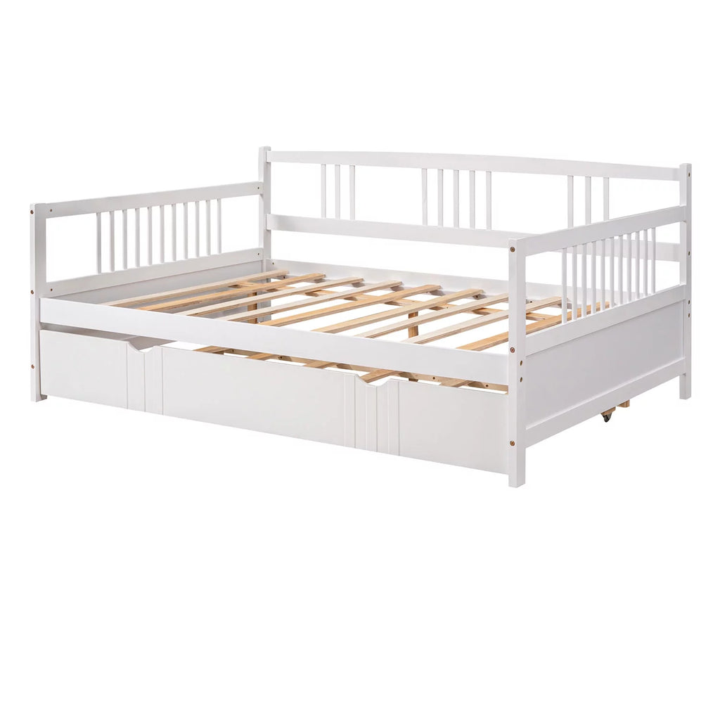 White Full Size Wood Daybed with Twin Trundle J28477