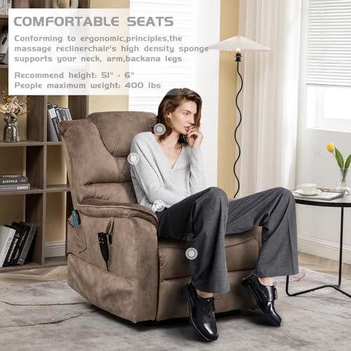 Brown Velvet Oversized Power Lift Recliner Chair with Massage Heat L209