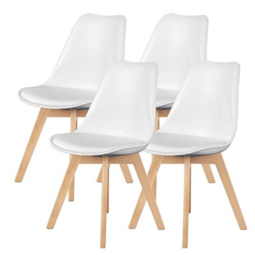 White PU Leather Dining Chairs Set of 4 with Wood Legs J266902