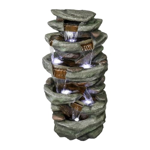 40" High 6-Tiers Cascading Rock Outdoor Water Fountain with LED Lights J214