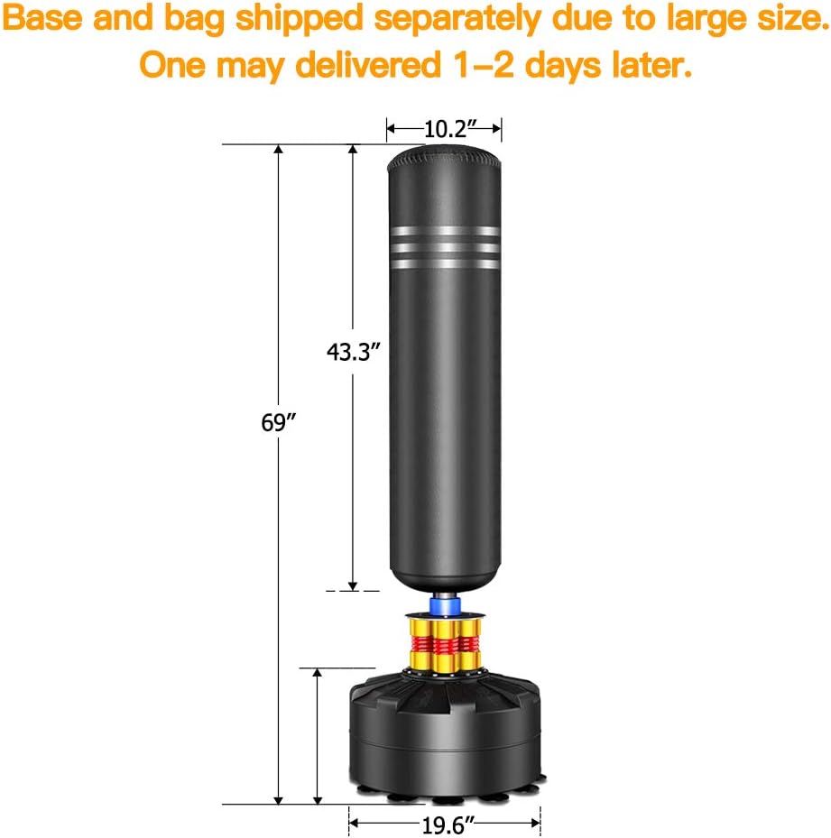 Black 69" Freestanding Punching Bag with Suction Cup Stand S7003
