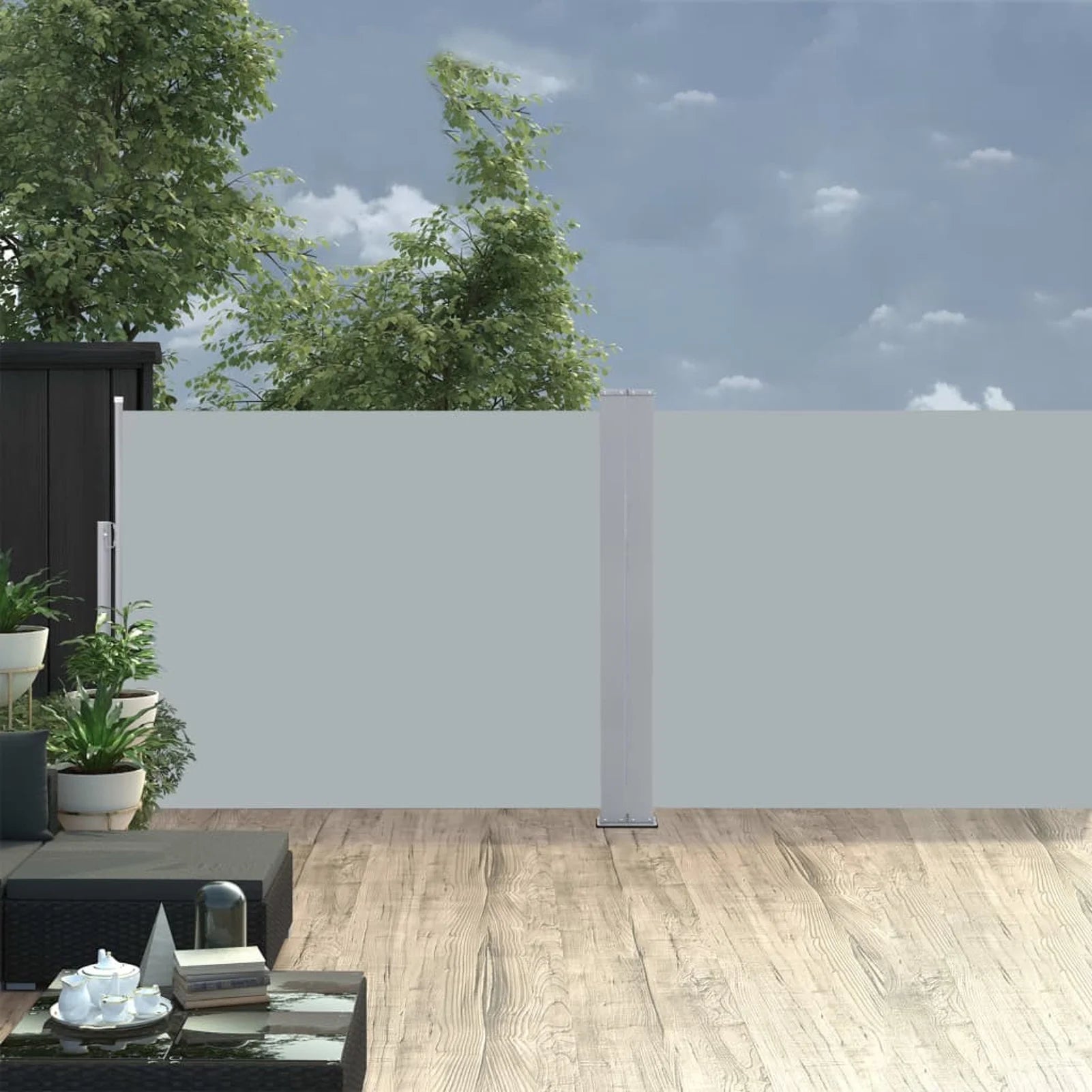 Retractable Side Awning Patio Screen Fence Outdoor Divider Fencing Steel Frame Polyester Windscreen Anthracite 55.1 x 393.7 Inches H5031