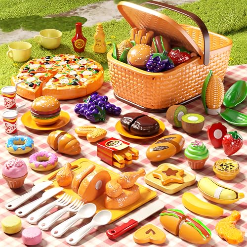 80pcs Pretend Play Food Set with Picnic Basket U253
