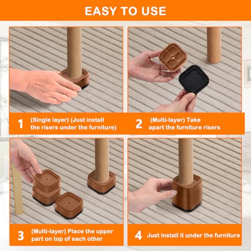 4 Pack Adjustable Black Furniture Risers 1 Inch I4542