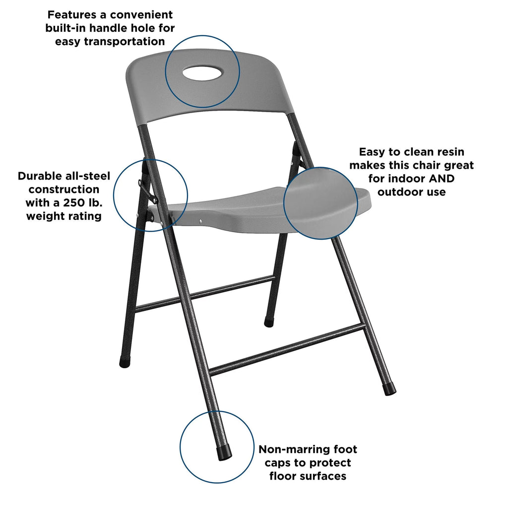 Gray 4-Pack Solid Resin Plastic Folding Chair Y2398