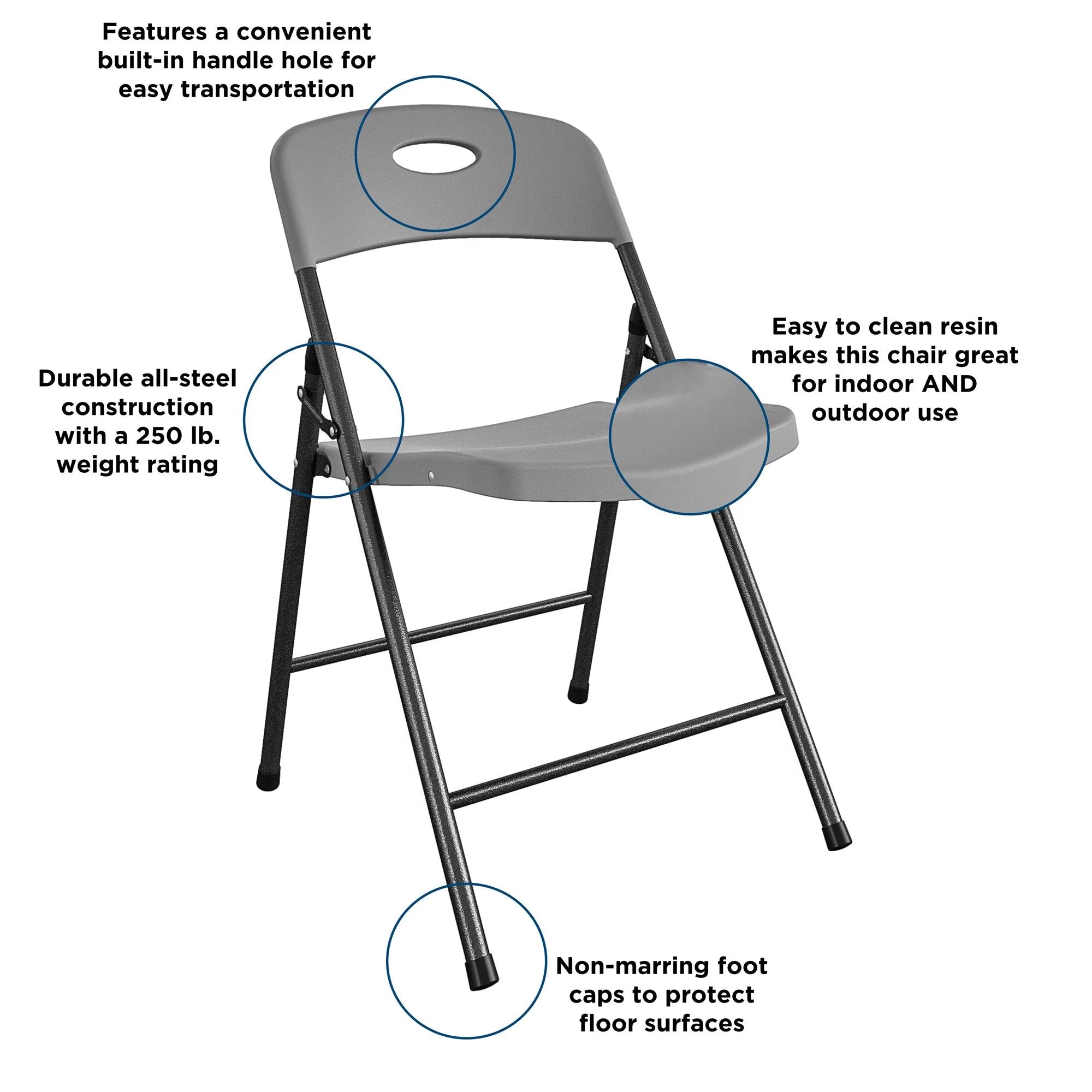 Gray 4-Pack Solid Resin Plastic Folding Chair Y2398