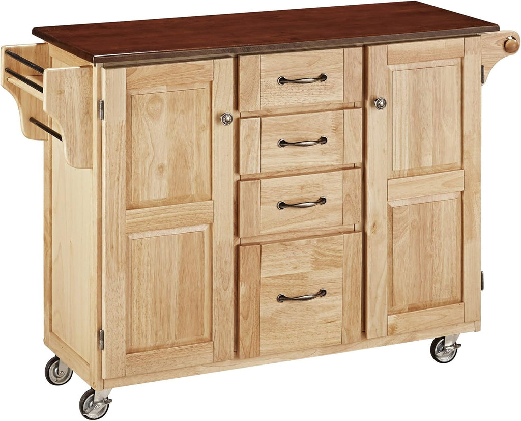 Cherry 2 Door Cabinet Kitchen Cart with Oak Top U93056