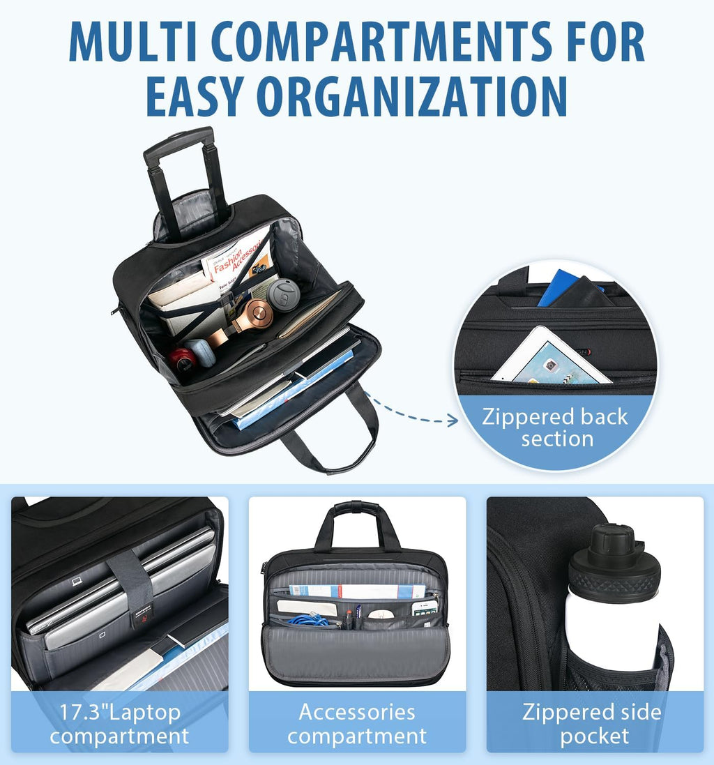 Black Rolling Laptop Bag with Wheels U930