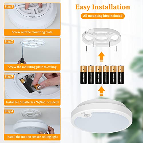 2-Pack Battery Operated Motion Sensor LED Ceiling Lights 3000K 400LM L3944