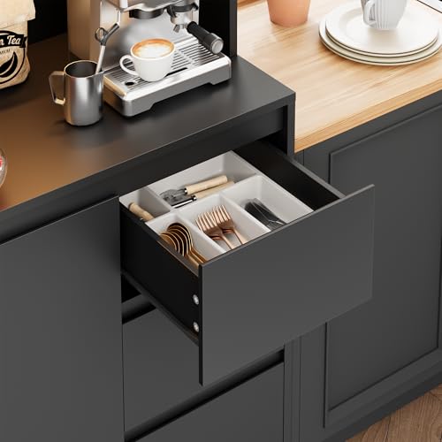 Black 71" Kitchen Pantry Cabinet with LED Lights and Charging Station Z286
