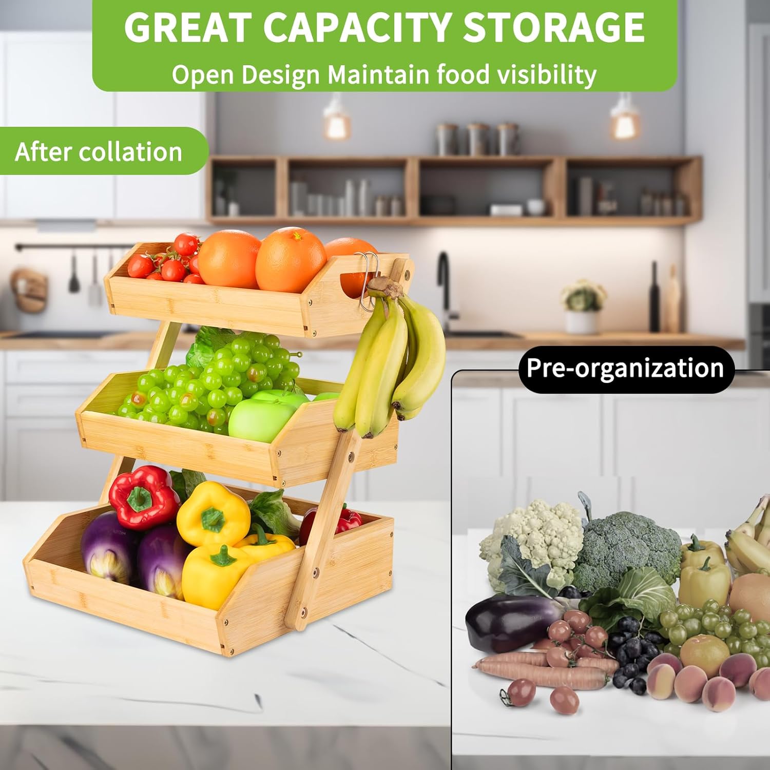 Bamboo Fruit Basket with Banana Hook D777721