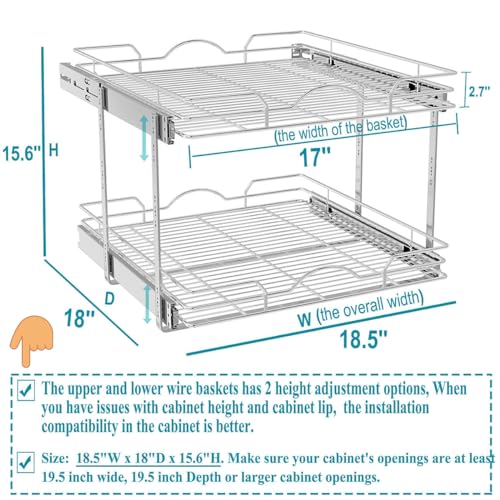 2 Tier Pull Out Cabinet Organizer 7.5" W x 21.5" D Chrome C206