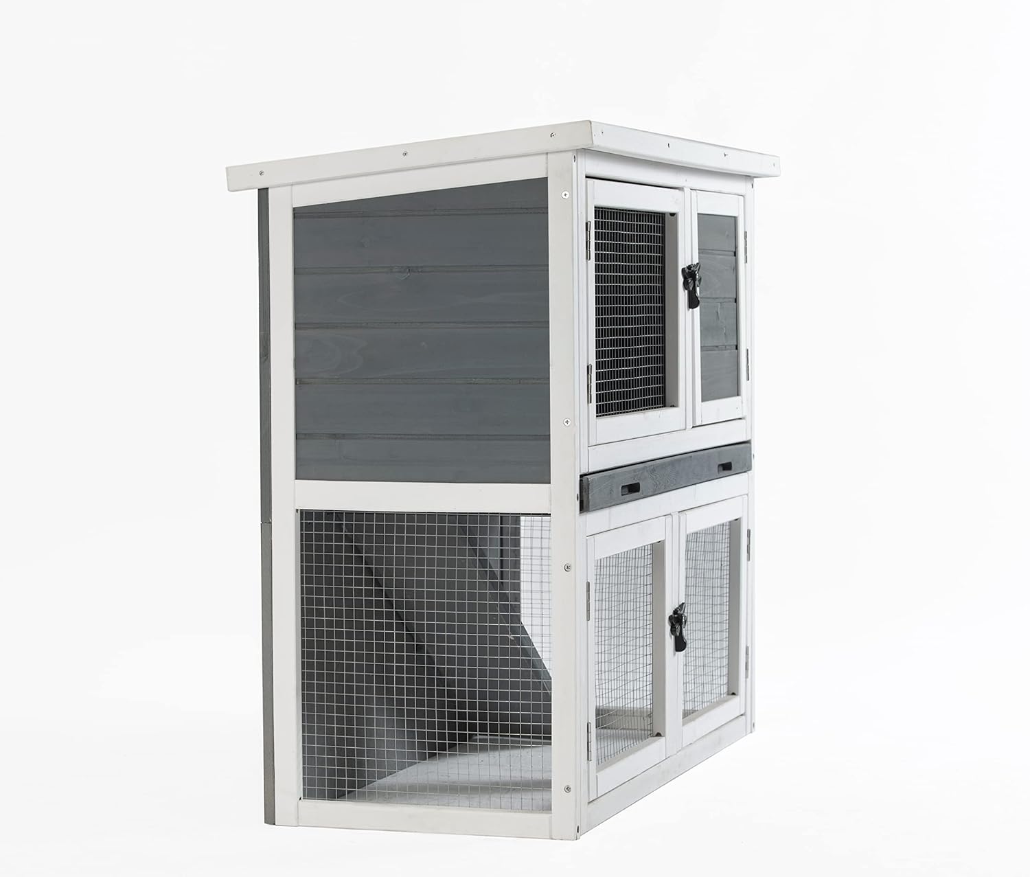 Two Floors Wooden Rabbit Hutch Outdoor with Ramp Removable Tray and Weatherproof Roof J99971