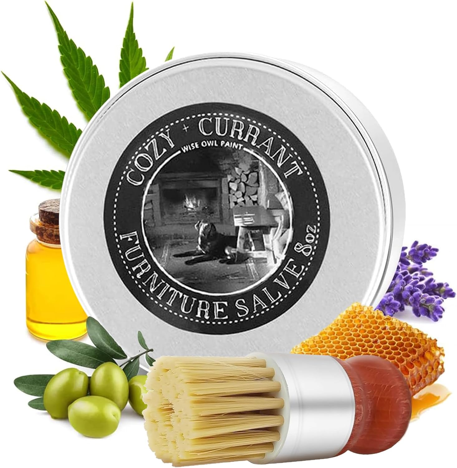 4oz Leather Recoloring Balm Wood Cleaner with Boar Bristle Brush Kit D796
