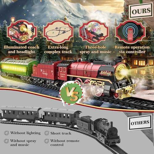 Electric Train Set with Remote Control, Steam Locomotive with Smoke, Lights & Sounds E74425