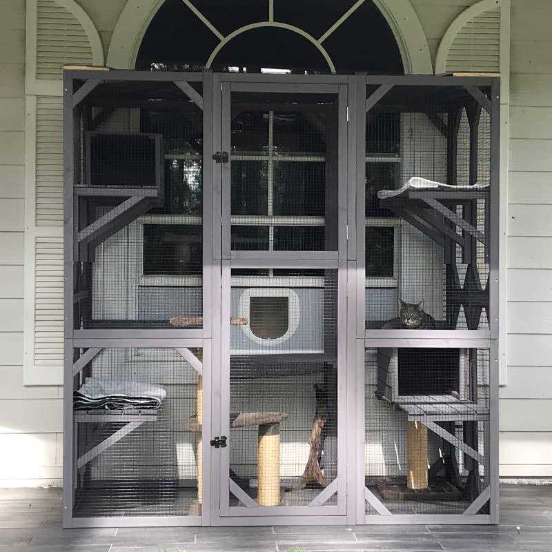 Large Cat House Outdoor Cat Enclosure Indoor Cage Kitty Condo Playpen with Door O668280